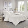 3 Piece Tufted Cotton Chenille Damask Comforter Set Off-White Full/Queen
