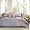 Printed Cotton Sateen Comforter Set Grey/Peach Cal King