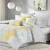 Printed Cotton Sateen Comforter Set Taupe Grey/Yellow Queen