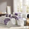 Printed Cotton Sateen Comforter Set Taupe Grey/Purple Cal King