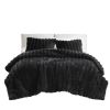 3 PCS King soft Faux Fur Ribbed Comforter Set Black