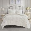3 Piece Tufted Cotton Chenille Damask Comforter Set Off-White Full/Queen