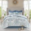 8 Piece Cotton Floral Printed Reversible Comforter Set Blue Cal King